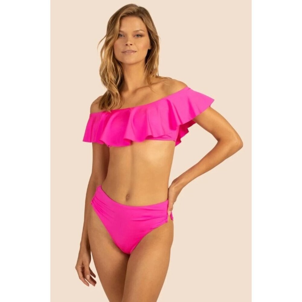 Trina Turk Monaco Off Shoulder Ruffle Bandeau Bikini Top Womens Size 6